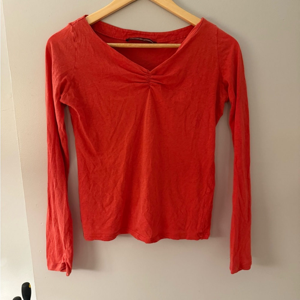 Comptoir Des Cotonniers Red V-Neck Blouse